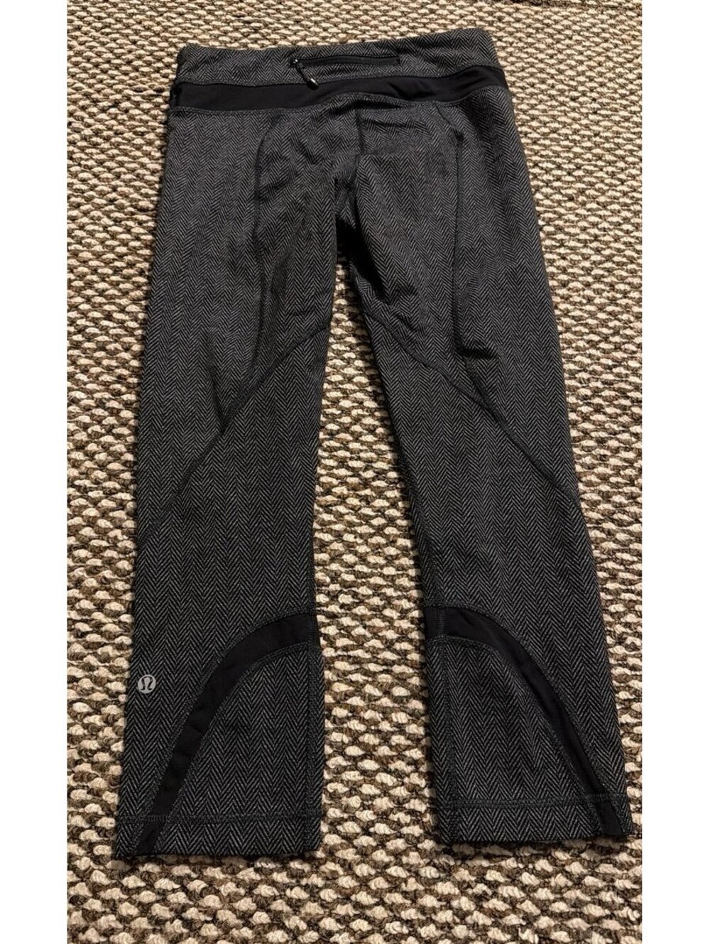Lululemon Run Inspire Crop Leggings Black Heathered Womens 6